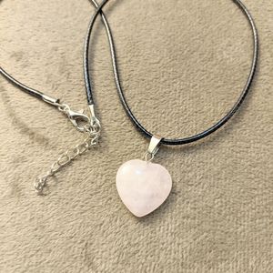 Rose Quartz Heart Stone Pendant Necklace